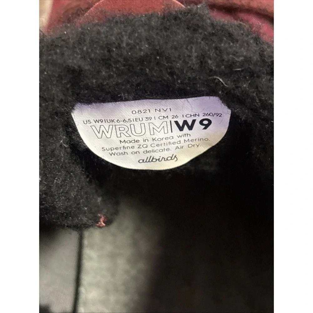 Allbirds Women's Wool Runner Up Mizzle‎ Fluff High Top Sneakers Shoes sz 9 Wine